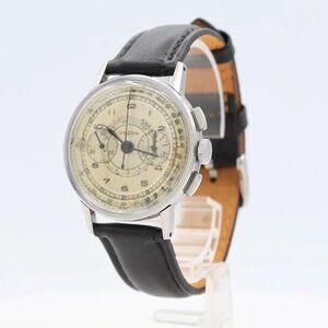 Vintage 35mm Lemania 3854 Military Men's Chronograph Wristwatch CH27 Steel